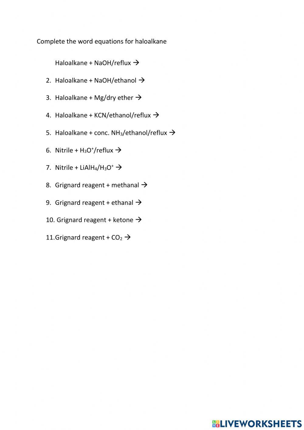 Reaction of haloalkane