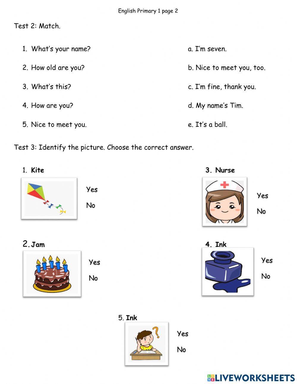 English Primary 1 -- Final Test