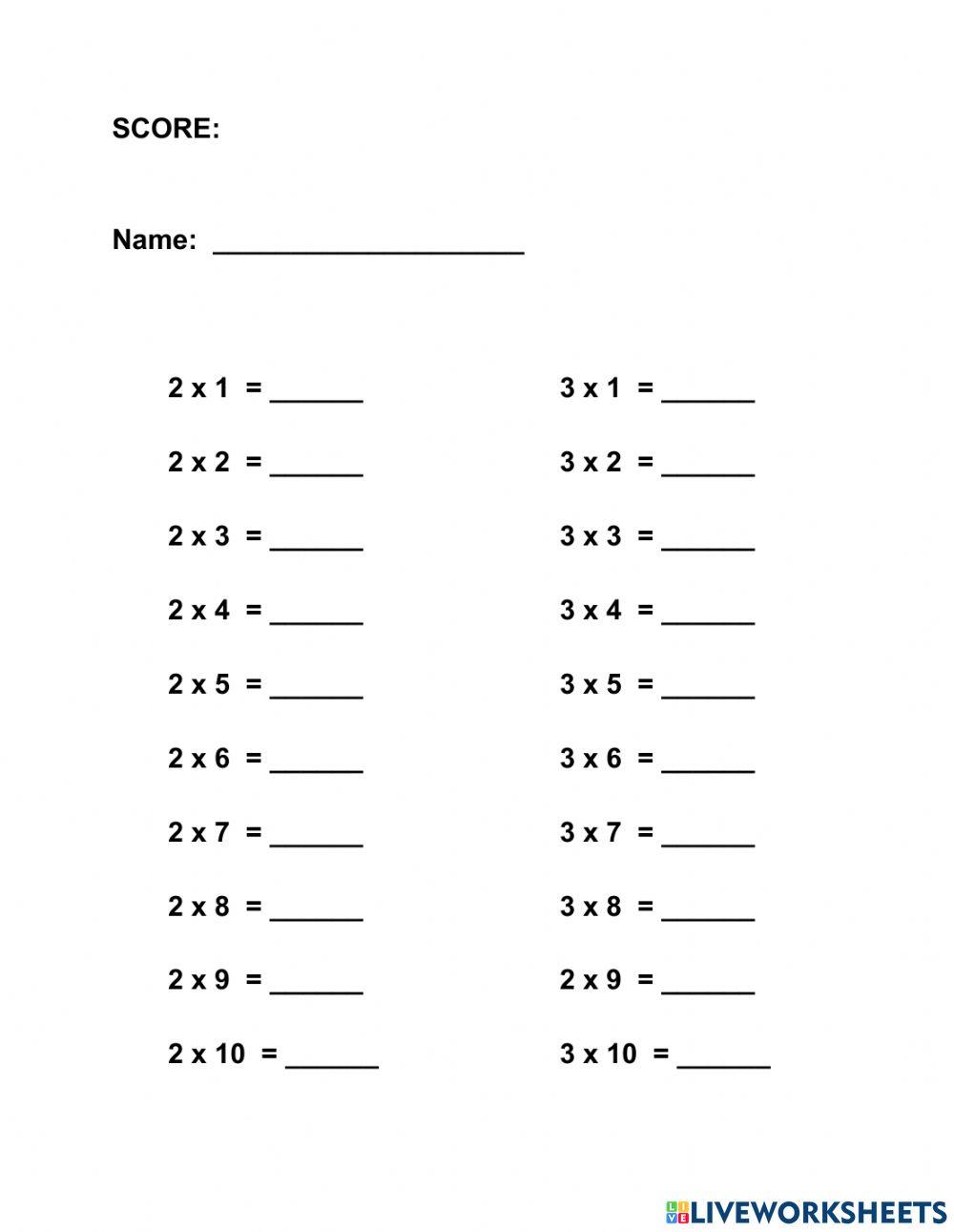 Multiplication 2's & 3's Multiplication 2's & 3's