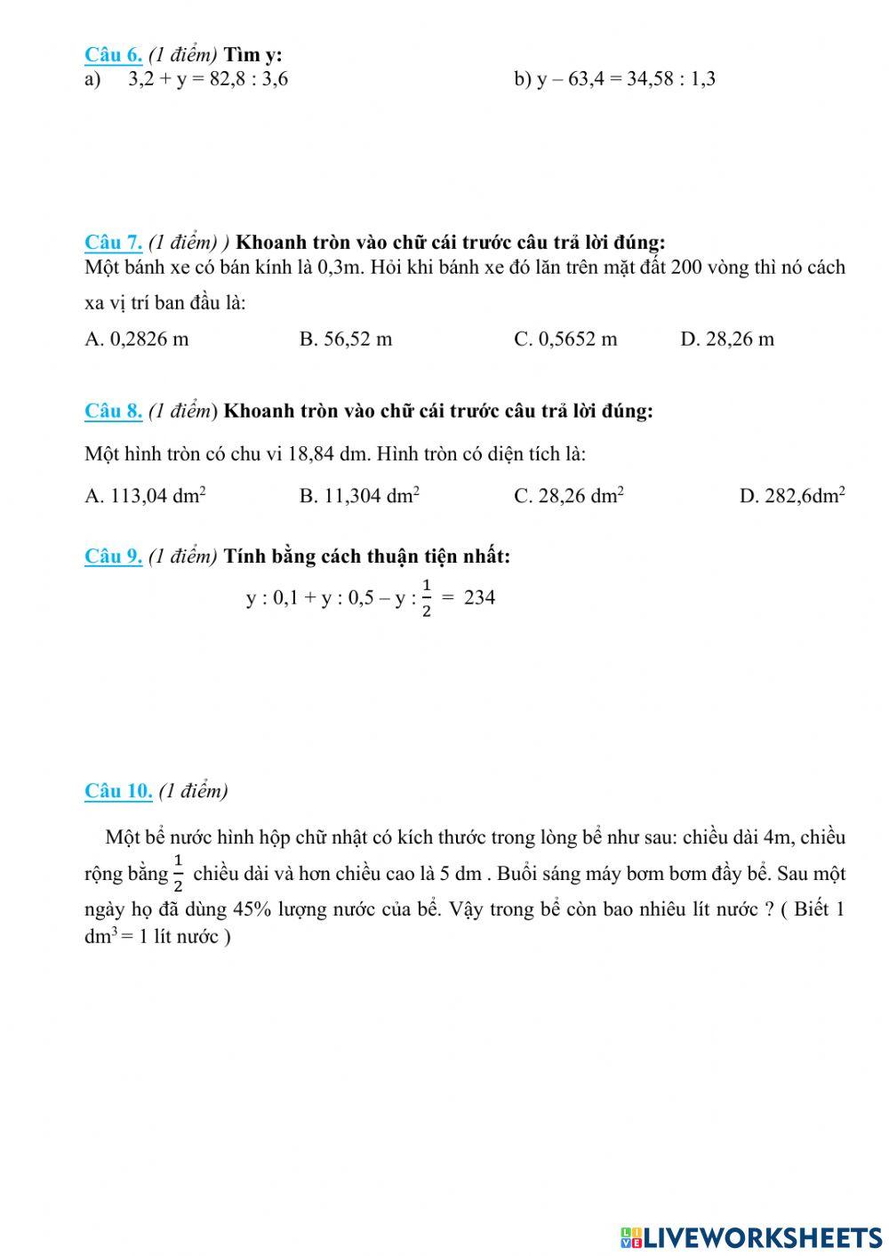 Kiểm tra Toán GK2 - số 4