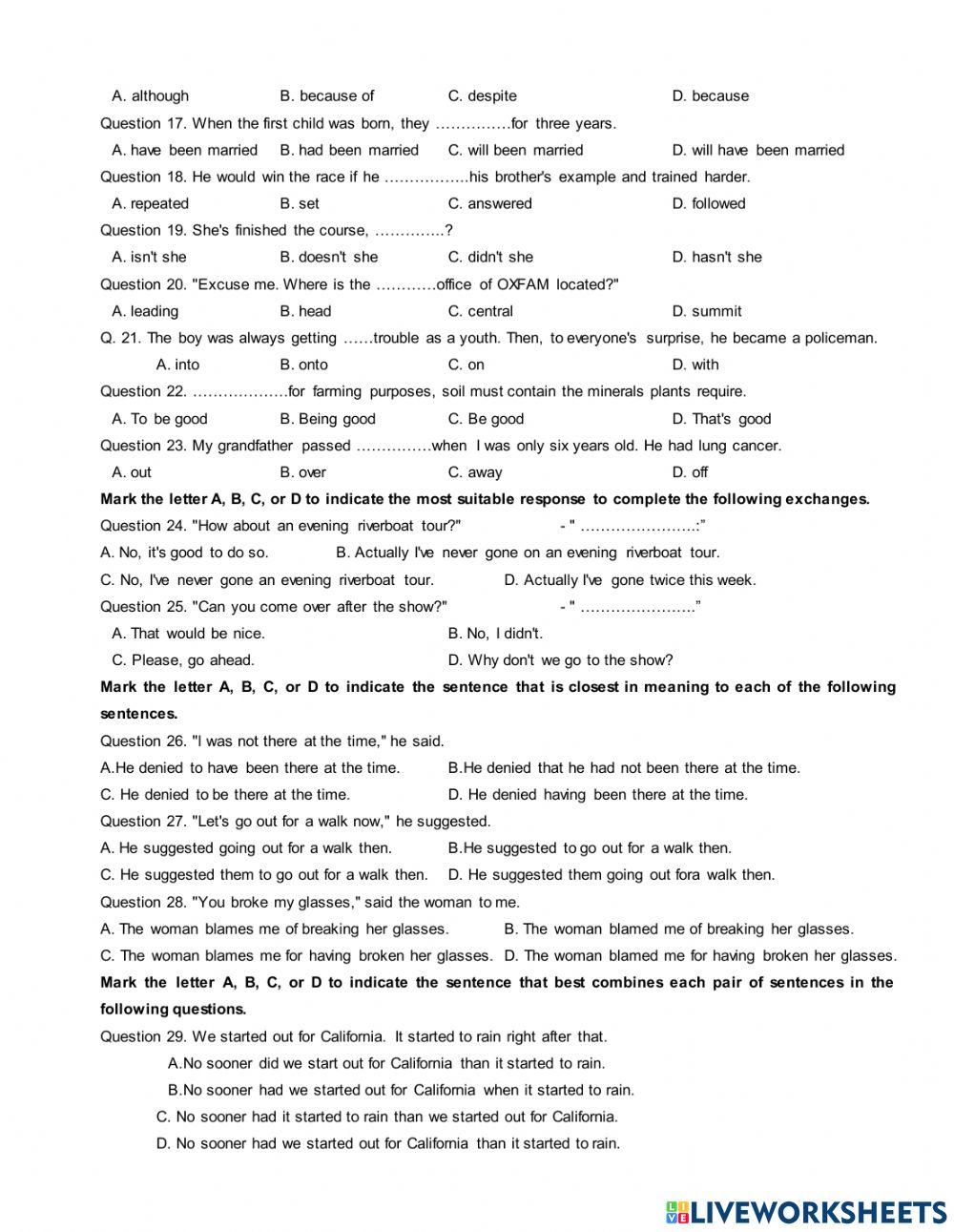 Trial test for grade 12