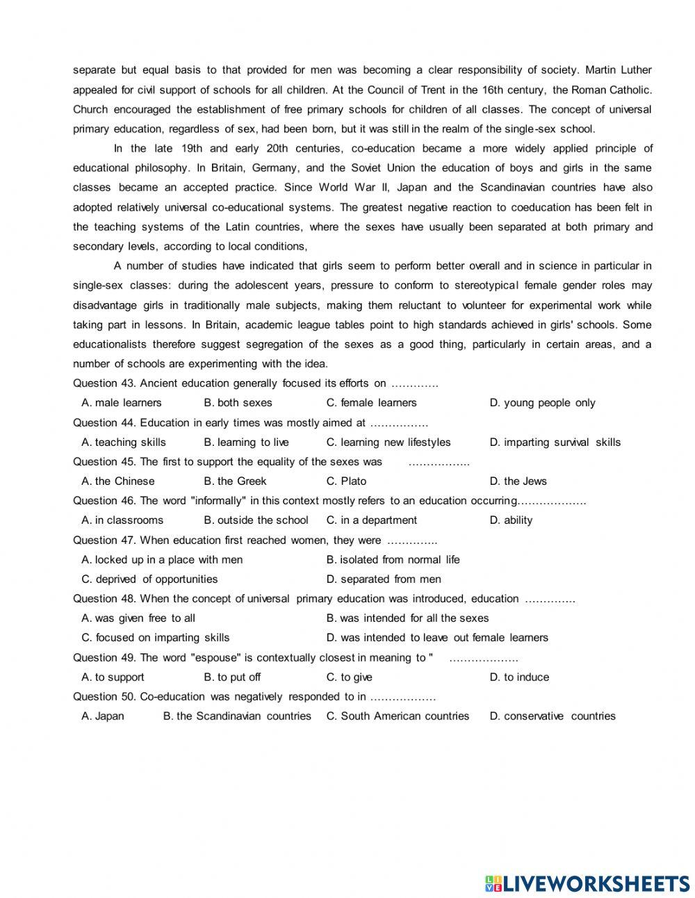 Trial test for grade 12