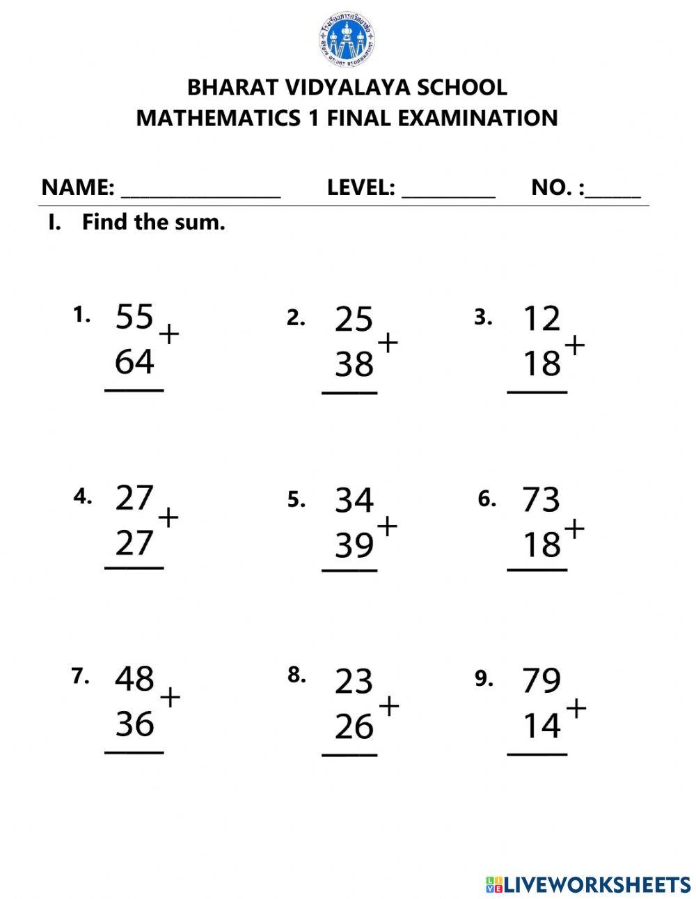 Mathematics online exercise for Grade 1 | Live Worksheets