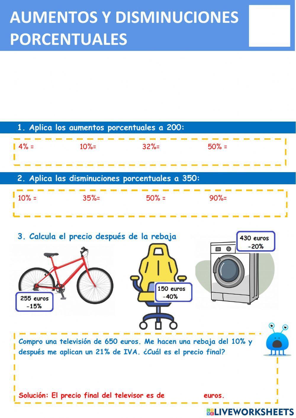 Porcentajes aumento y disminución
