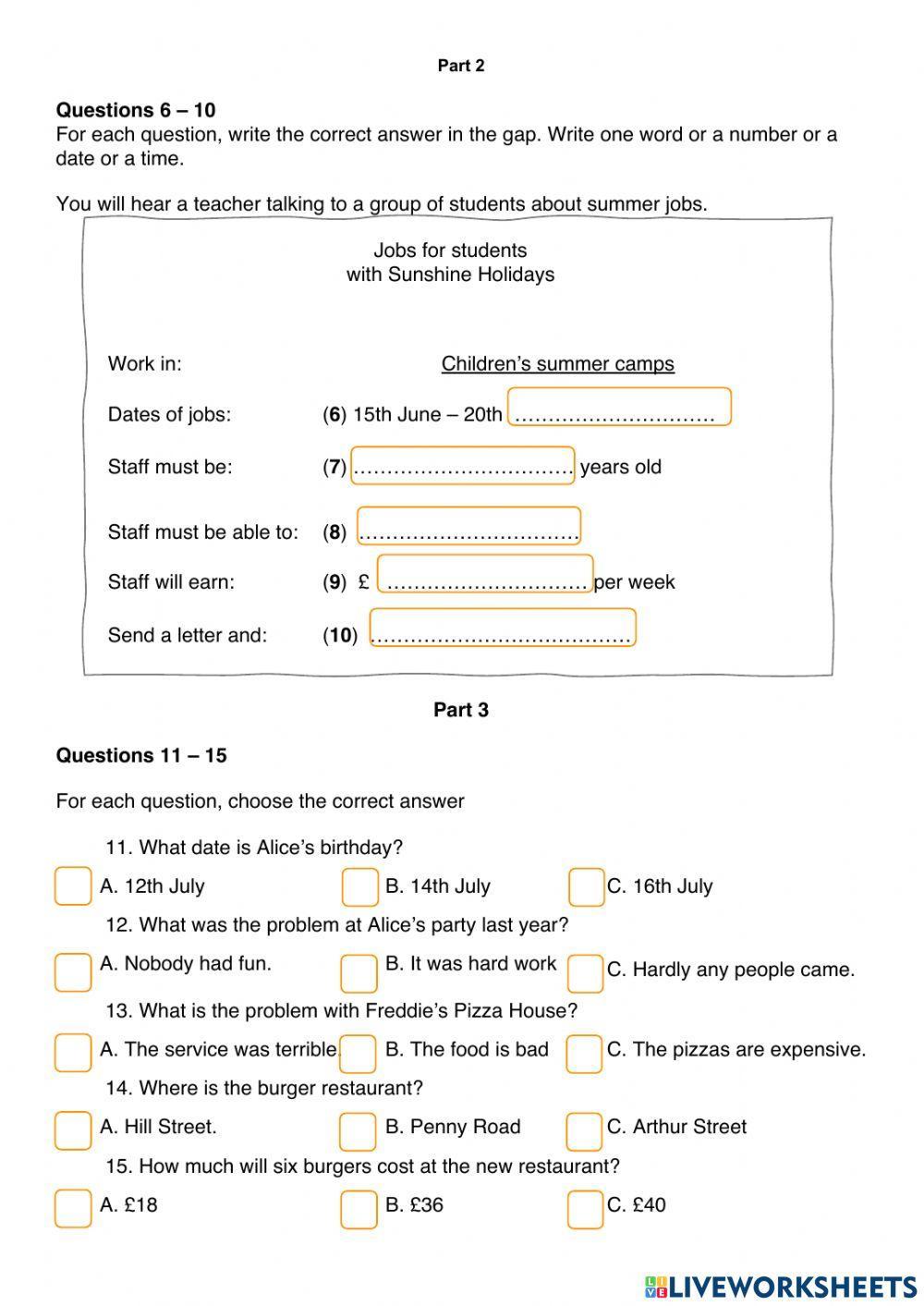 A2 listening practice