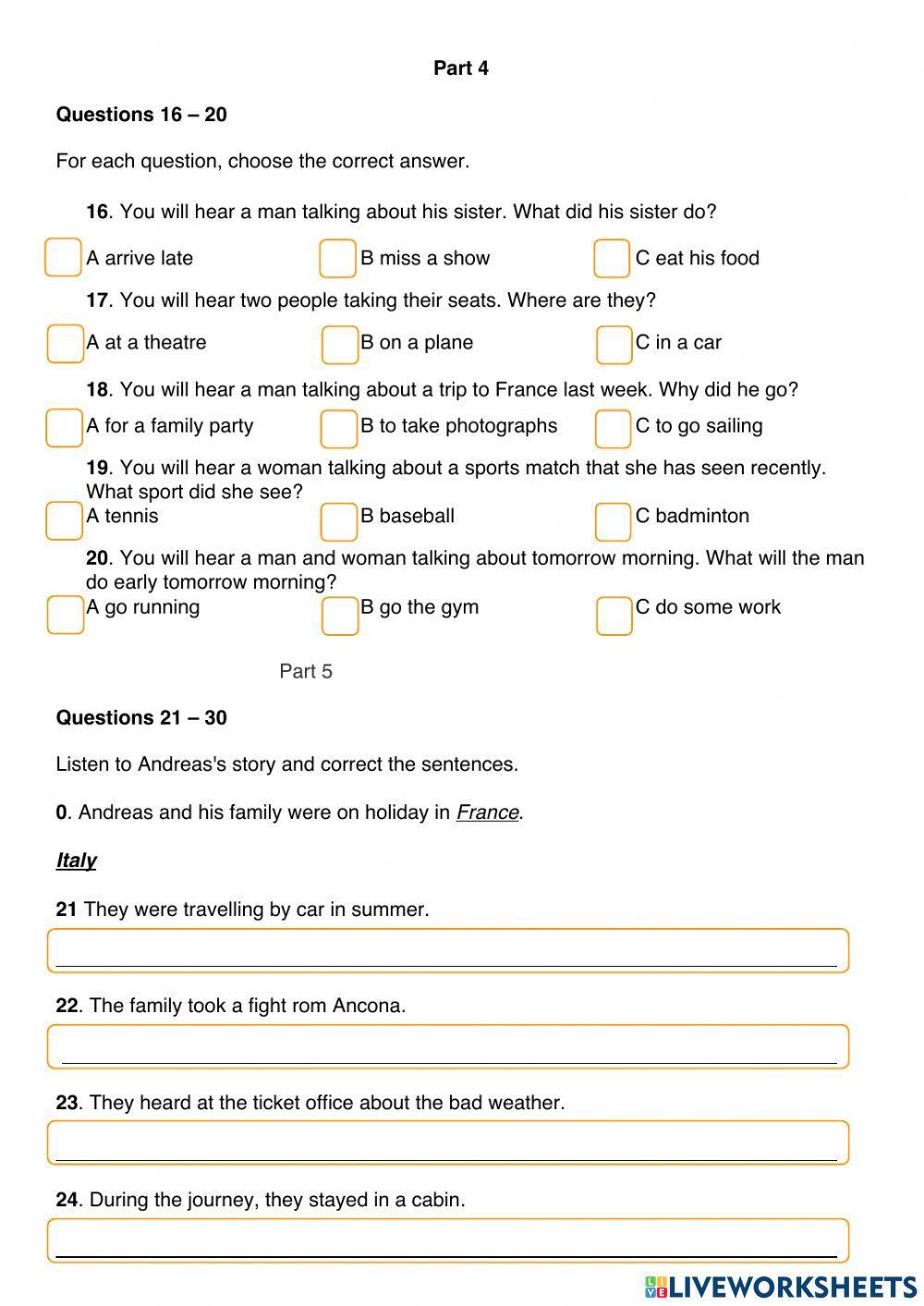A2 listening practice