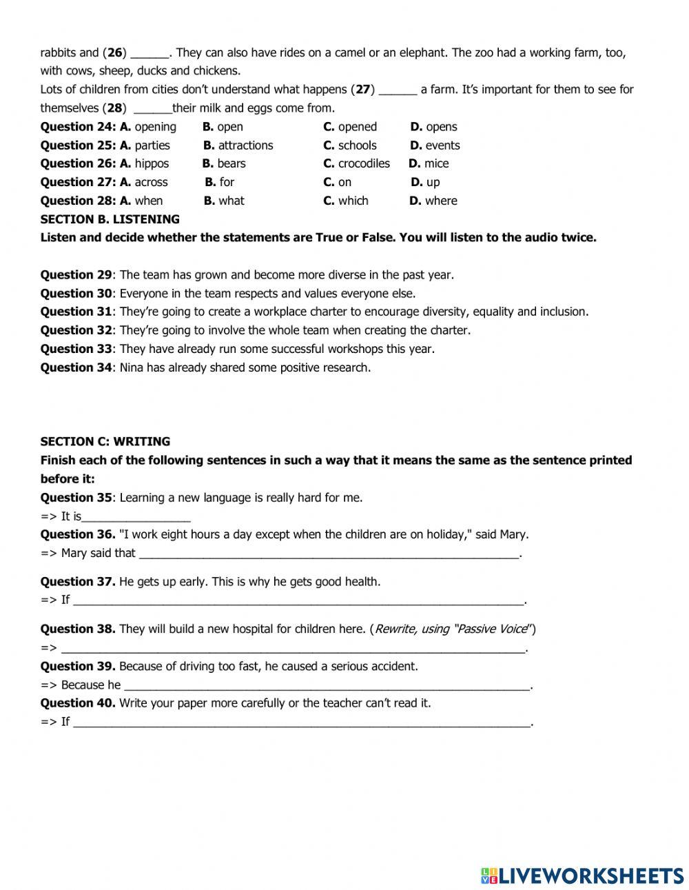 Grade 10 SECOND MID TERM TEST A