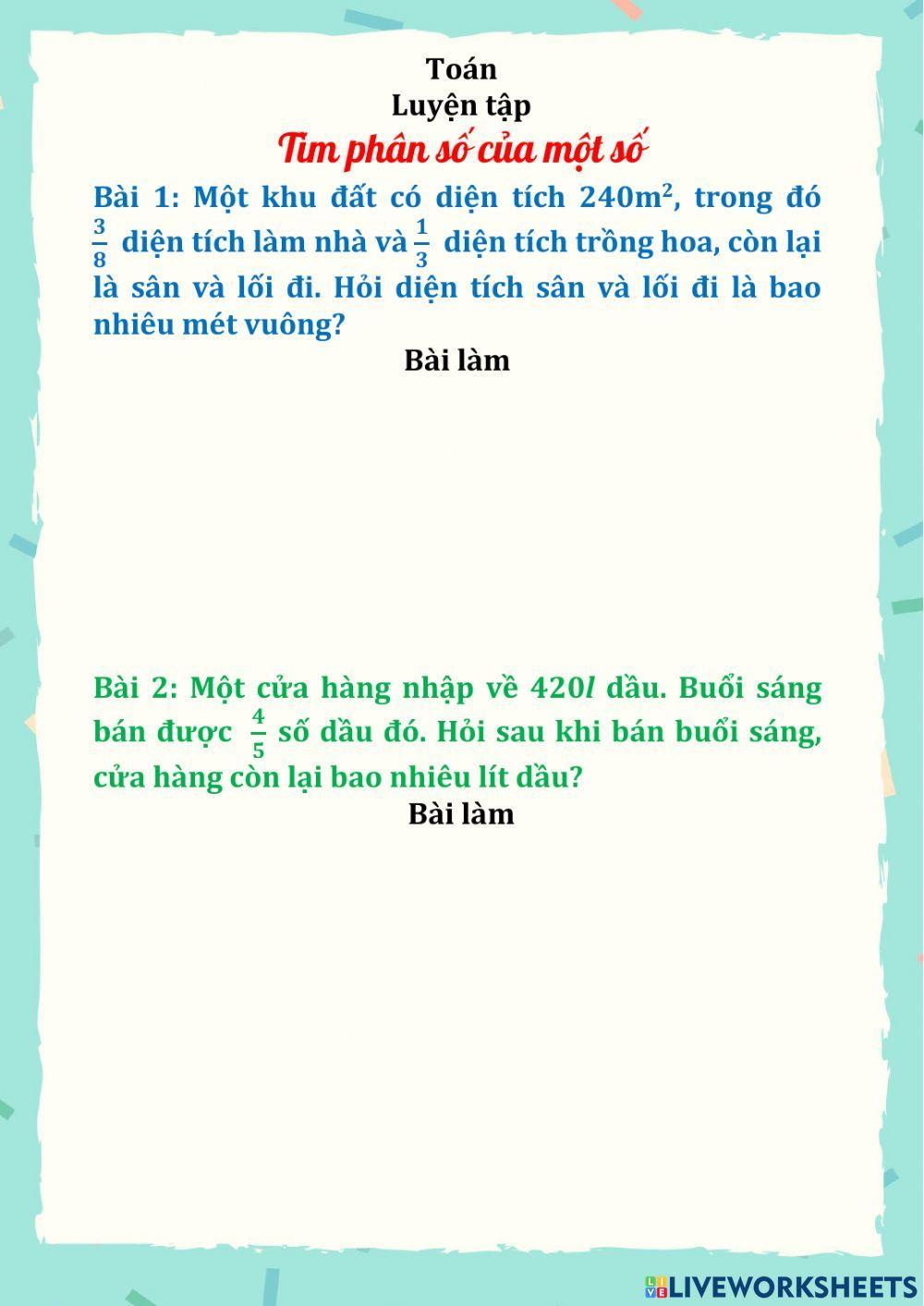 Luyện tập Tìm phân số của một số