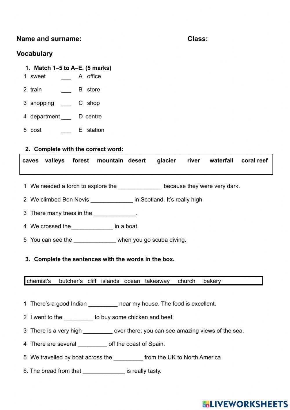 Grammar and vocabulary Unit 8 test