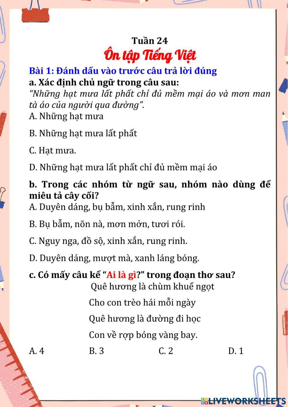 Ôn tập Tiếng Việt lớp 4 Tuần 24