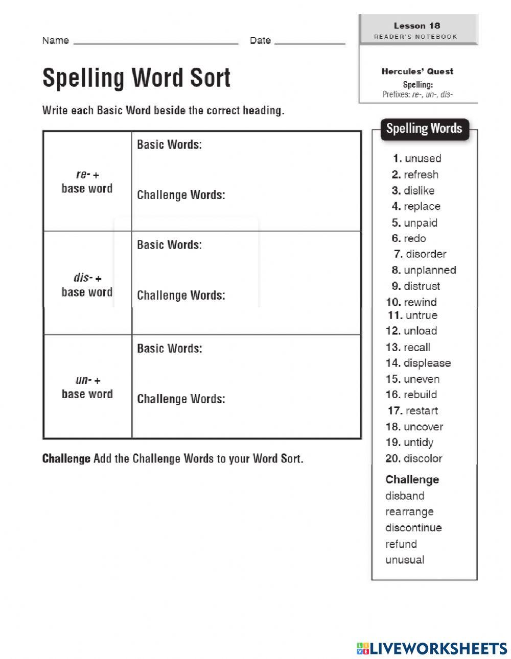 prefixes re un and dis 2 online exercise for | Live Worksheets