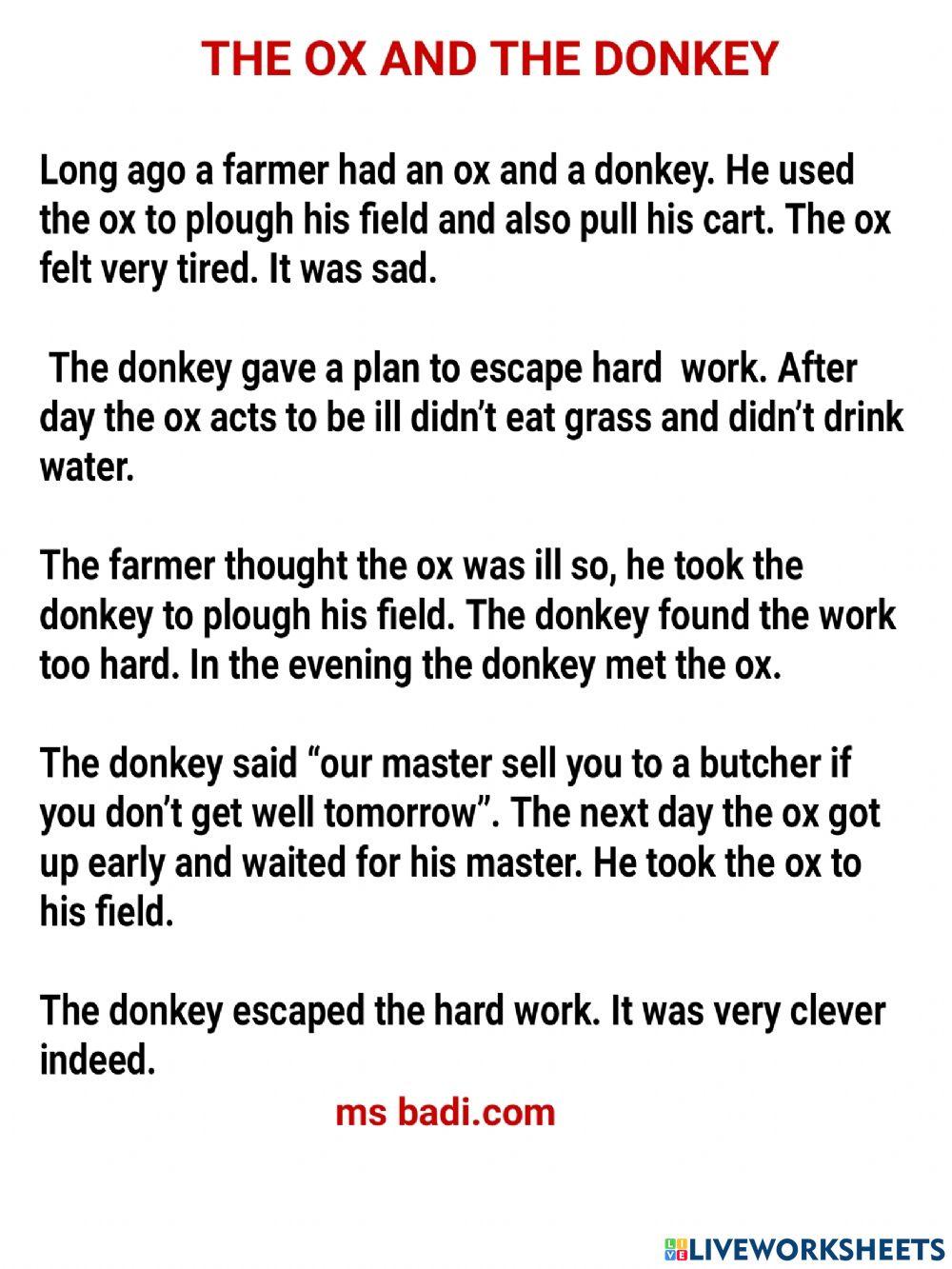 Day-21-english story-the ox and the donkey