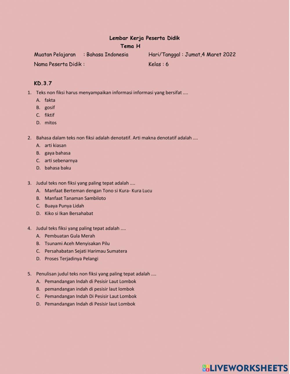 PS 2 Bahasa Indonesia Tema H