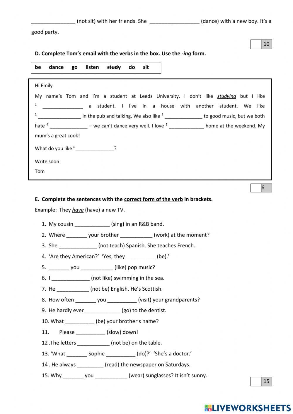 ELEMENTARY 2nd term GRAMMAR and VOCABULARY exam