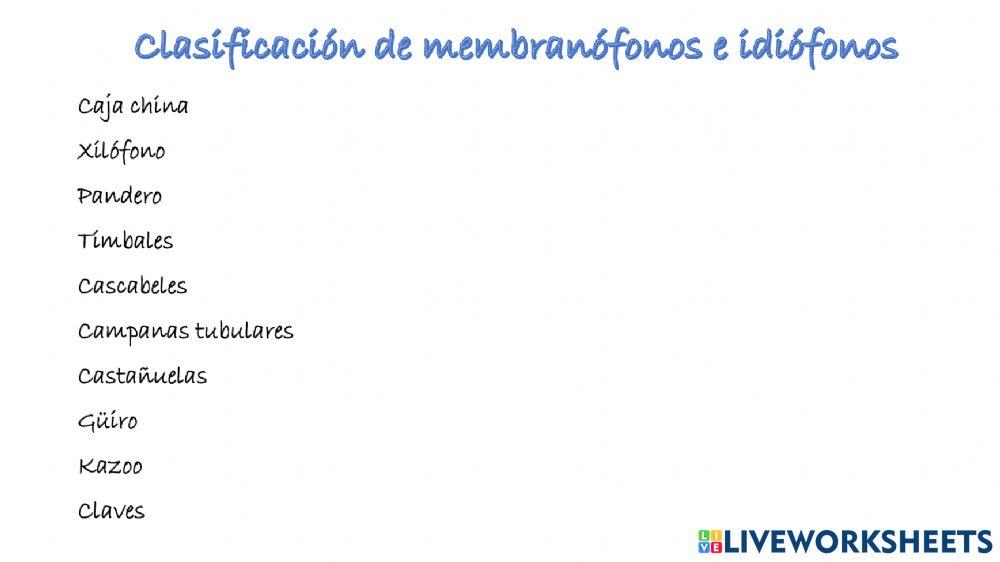 Clasificación de membranófonos e idiófonos