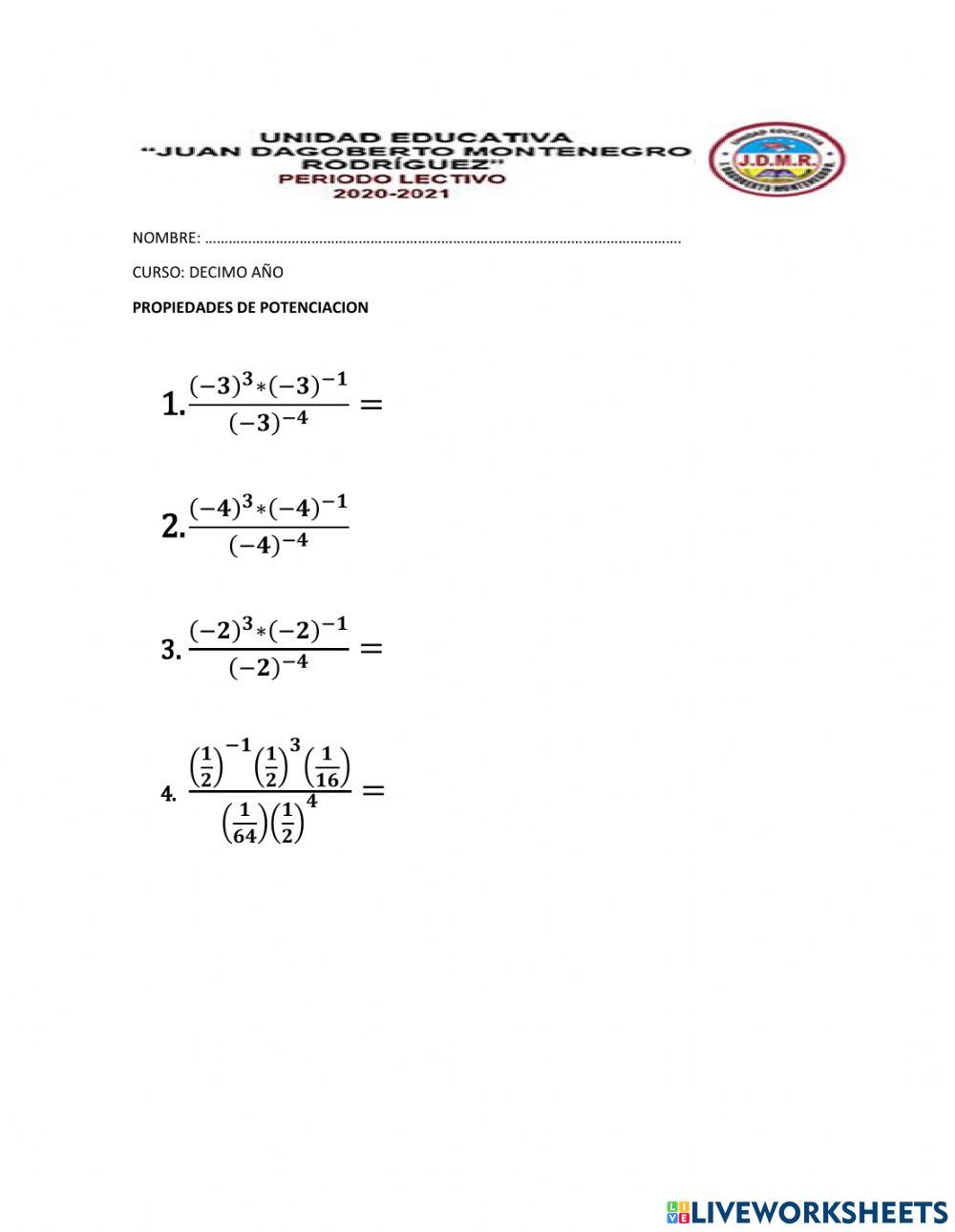 Propiedades de la potenciacion