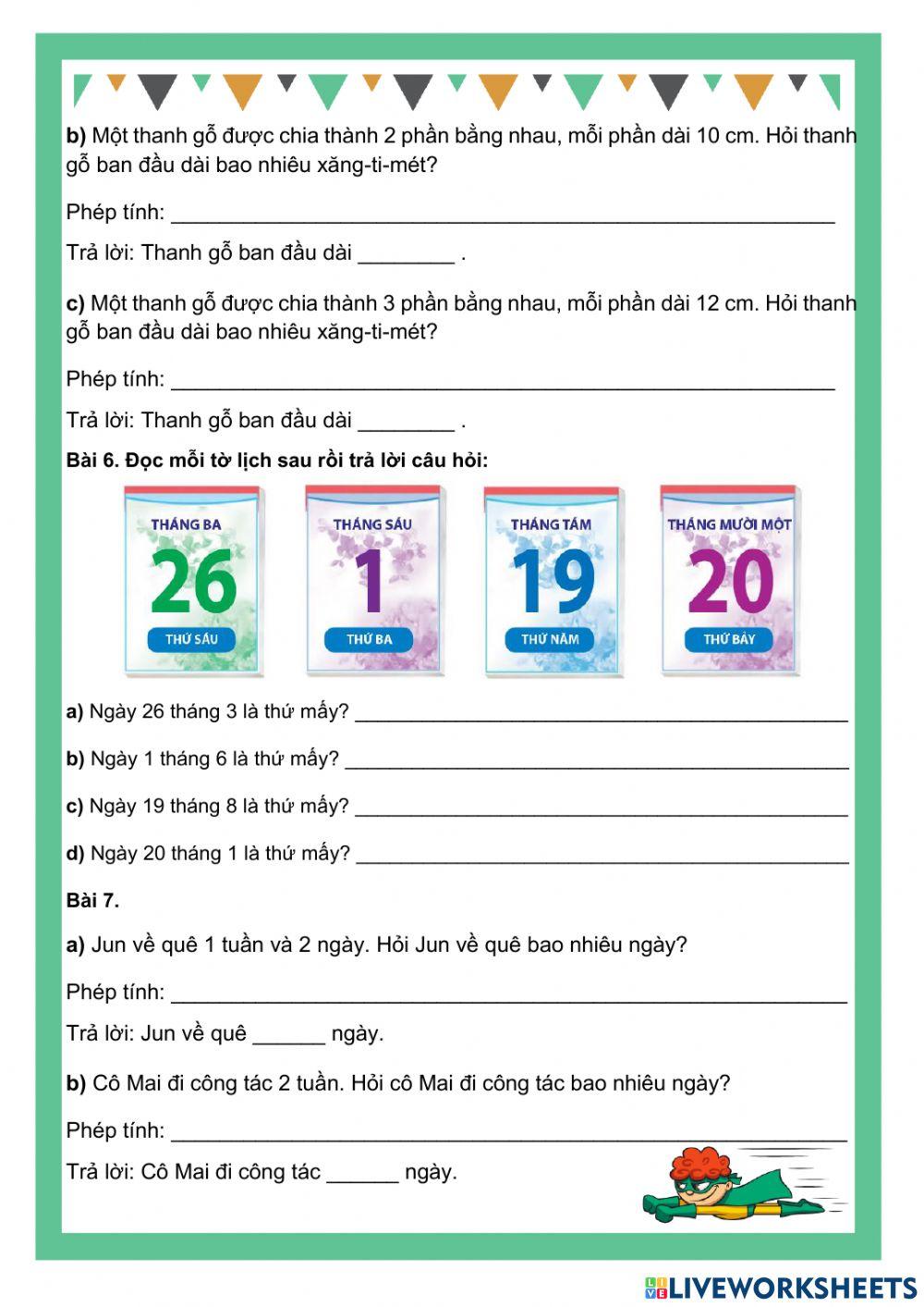 5.3-Xăng-ti-mét-Các ngày trong tuần lễ