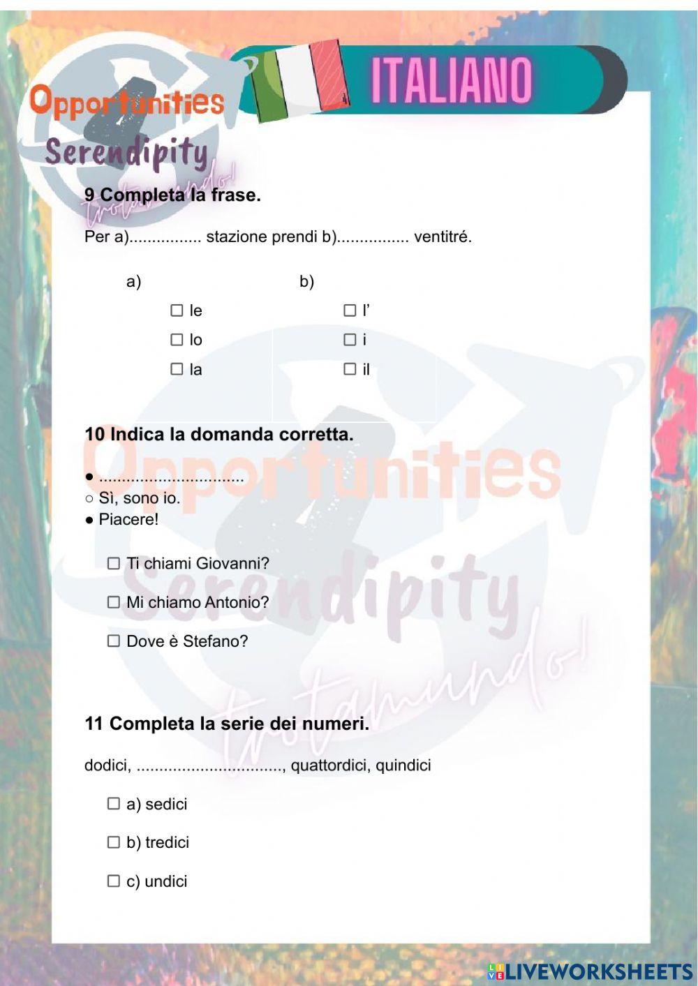 Progetto italiano, test di progresso unità introduttiva