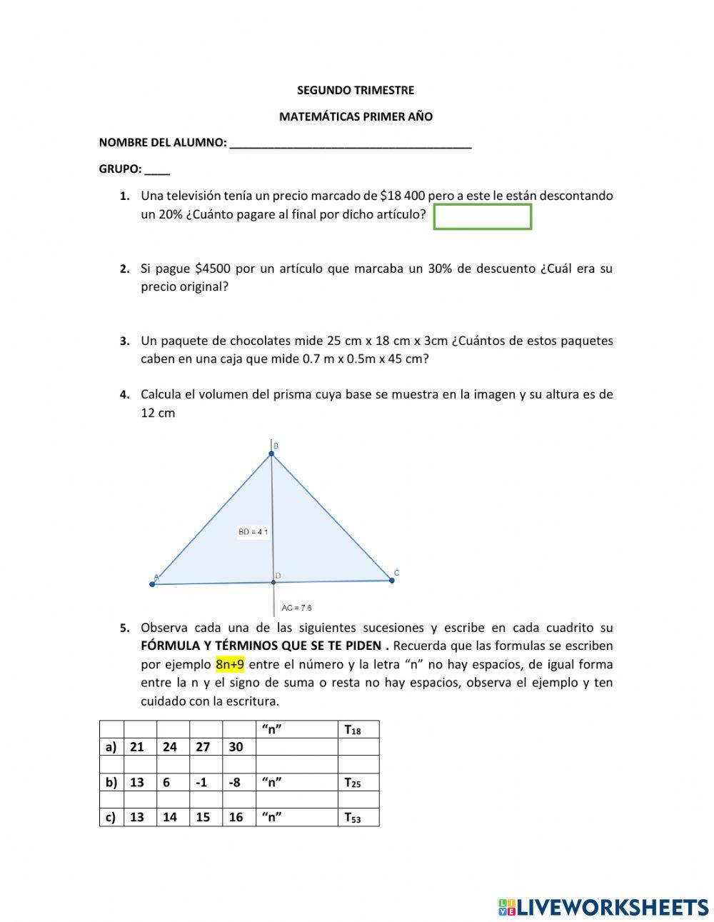 Áreas, Perímetros y Sucesiones