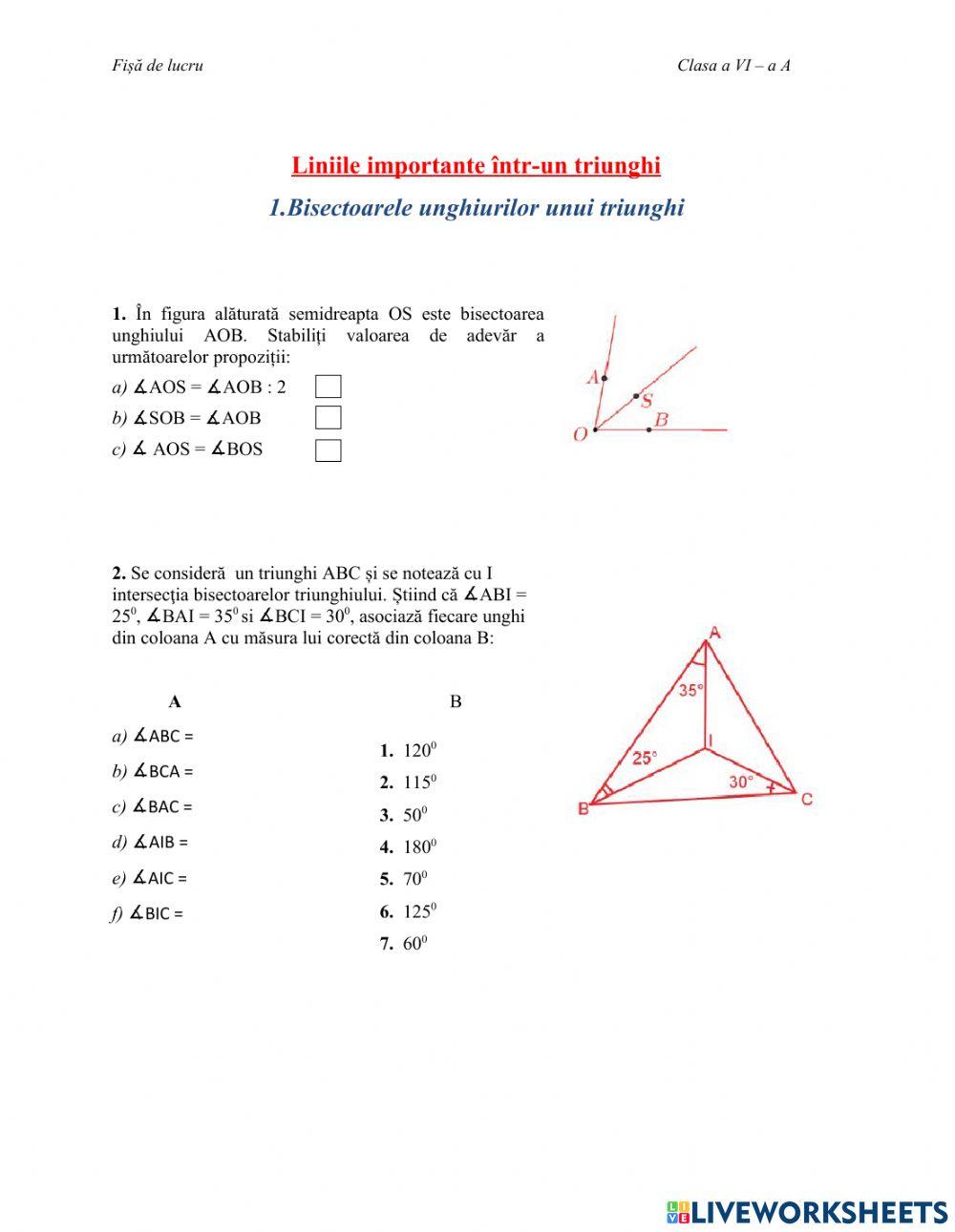 Bisectoarele unghiurilor unui triunghi