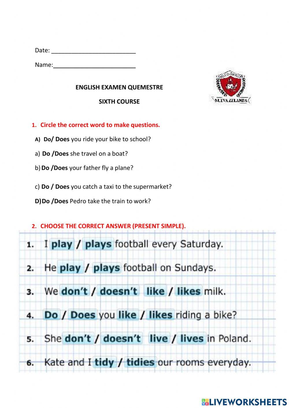 Examen atrasado sexto