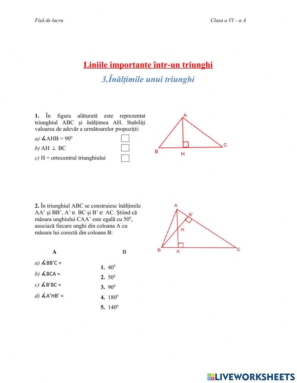 Inaltimile intr-un triunghi