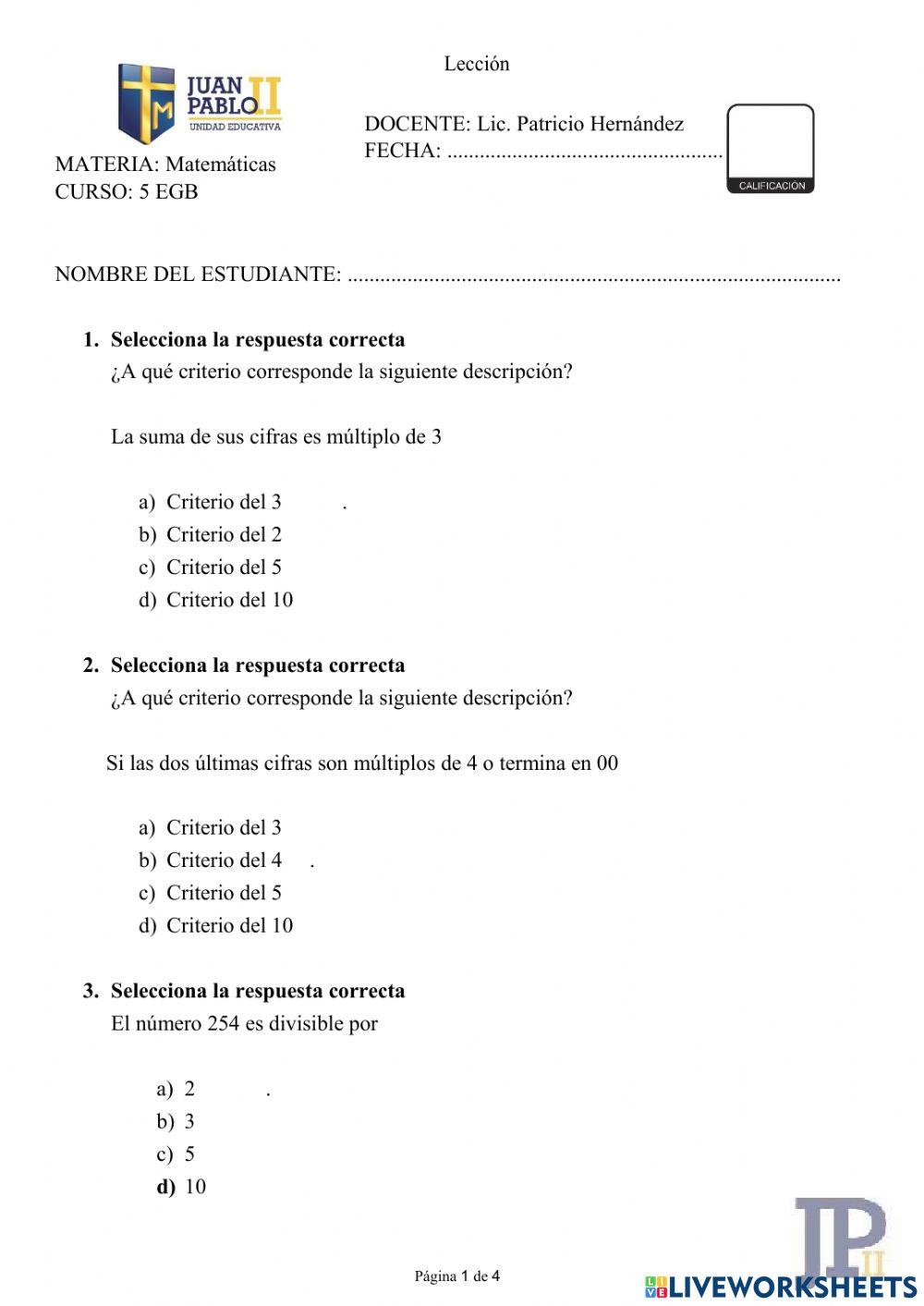 Lección matemáticas 03-03-2022