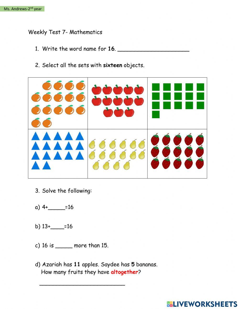 Term 2- Mathematics Test 7