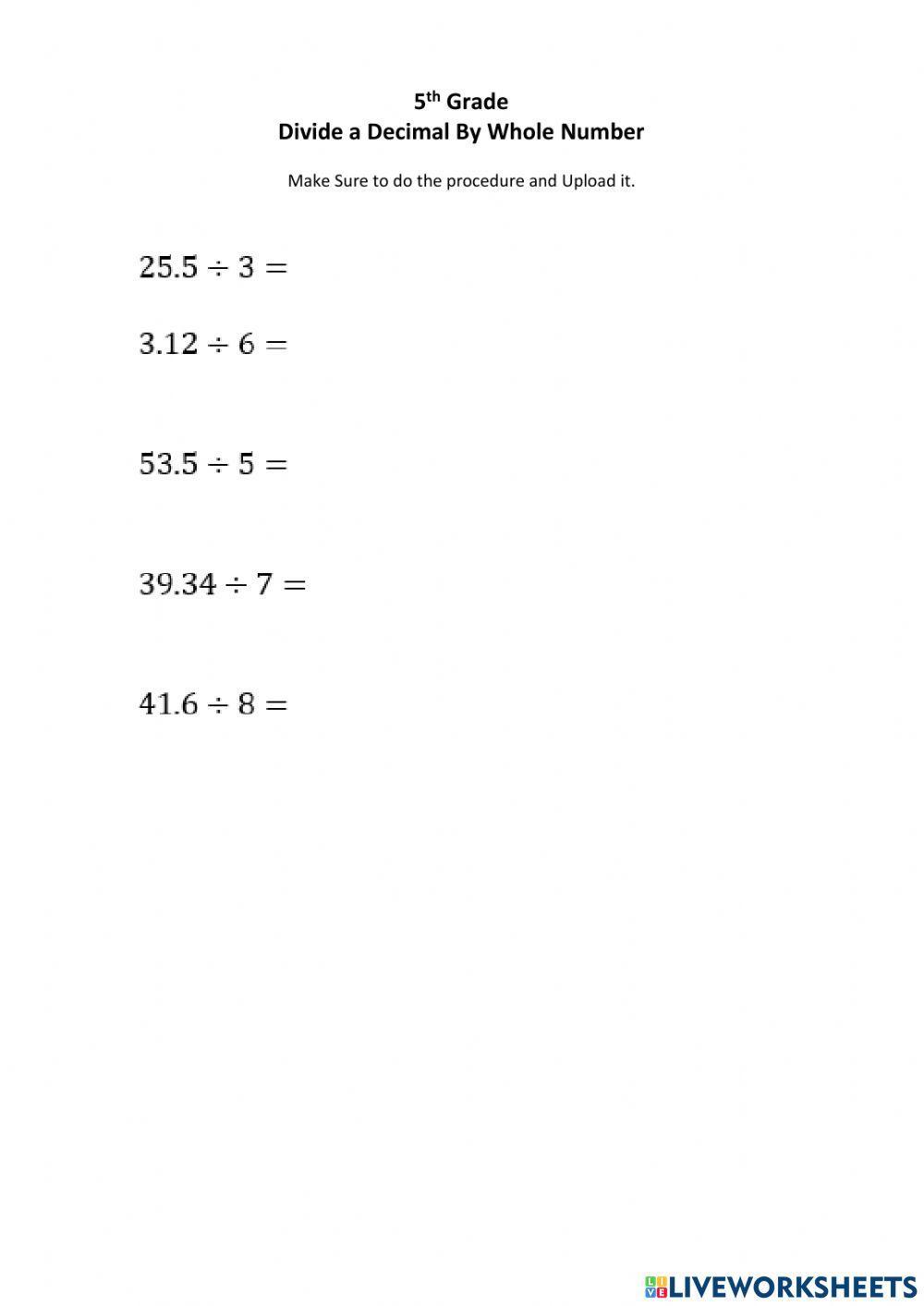 5th Divide Decinmal by whole