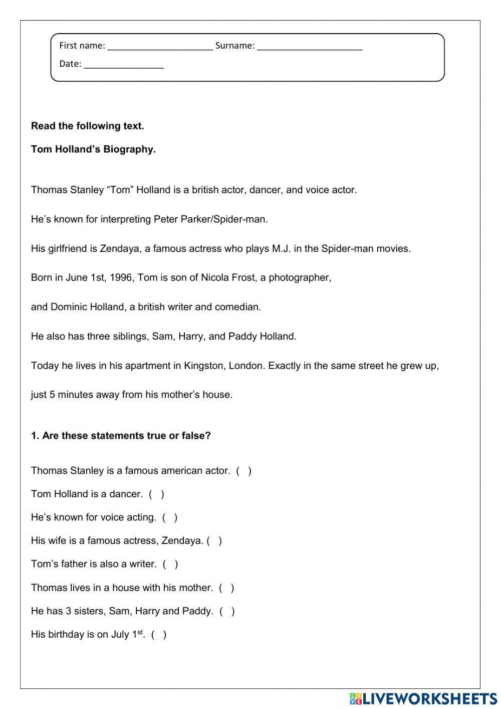 TOM HOLLAND True or False