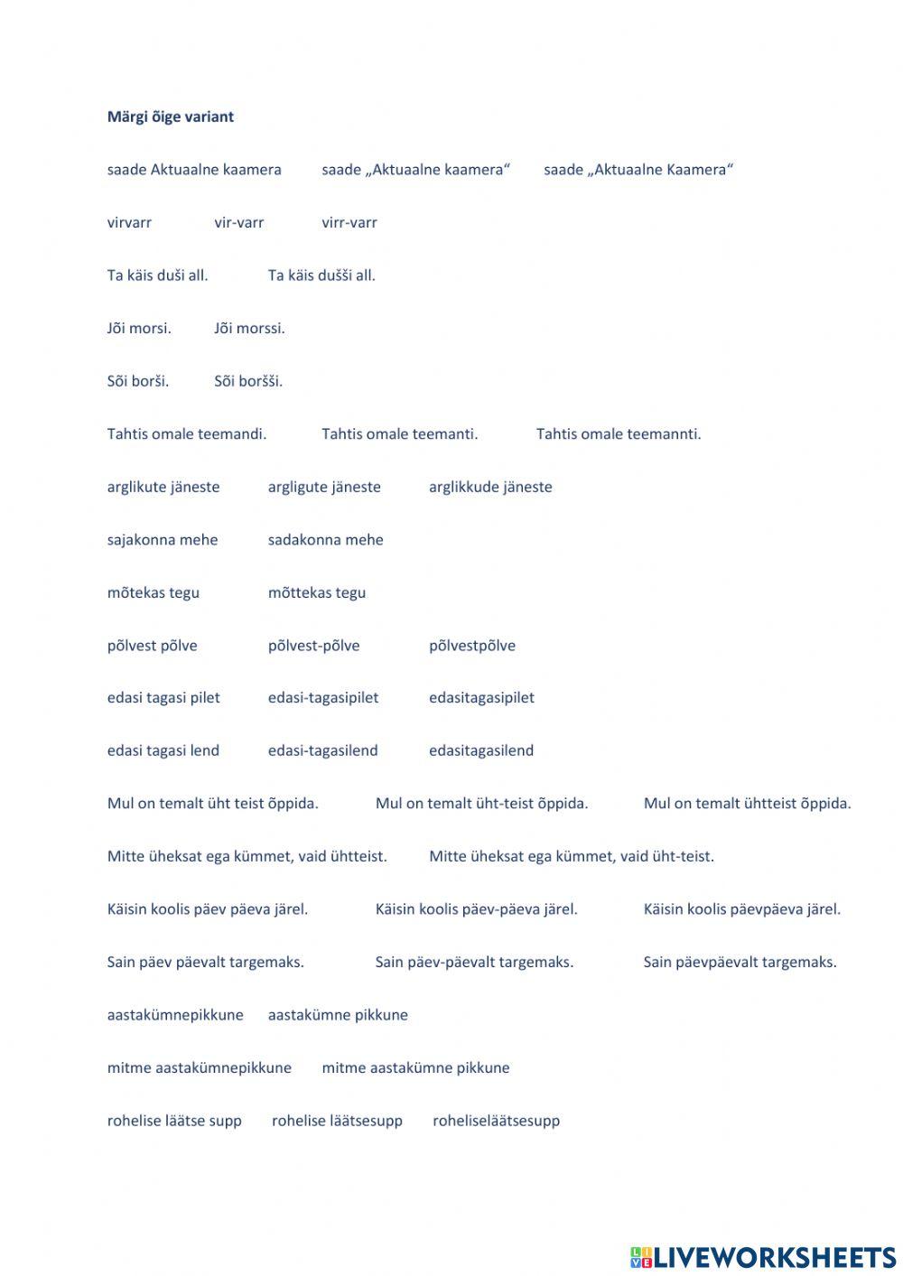 Veaohtlikud sõnad 2. Kordamine 9. klassi lõpueksamiks