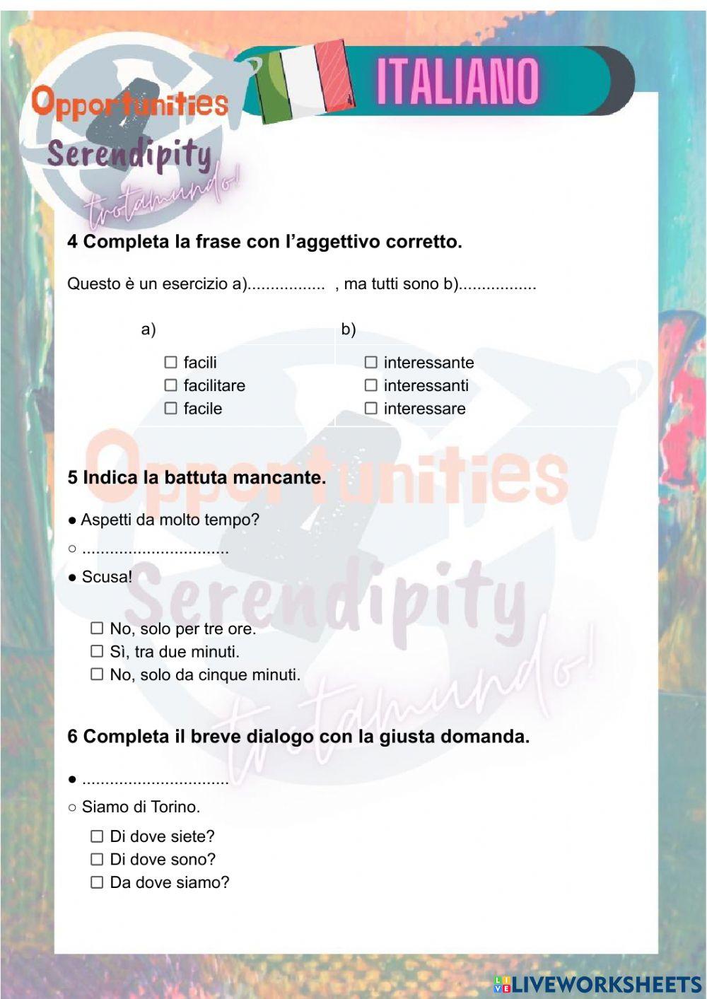 Progetto italiano, test di progresso unità 1