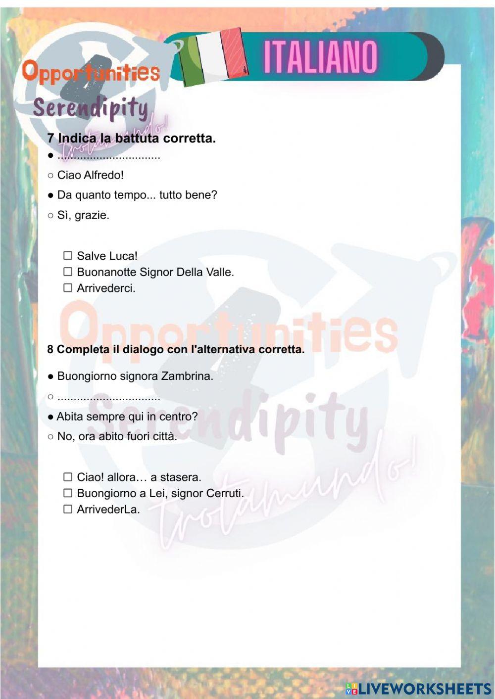 Progetto italiano, test di progresso unità 1