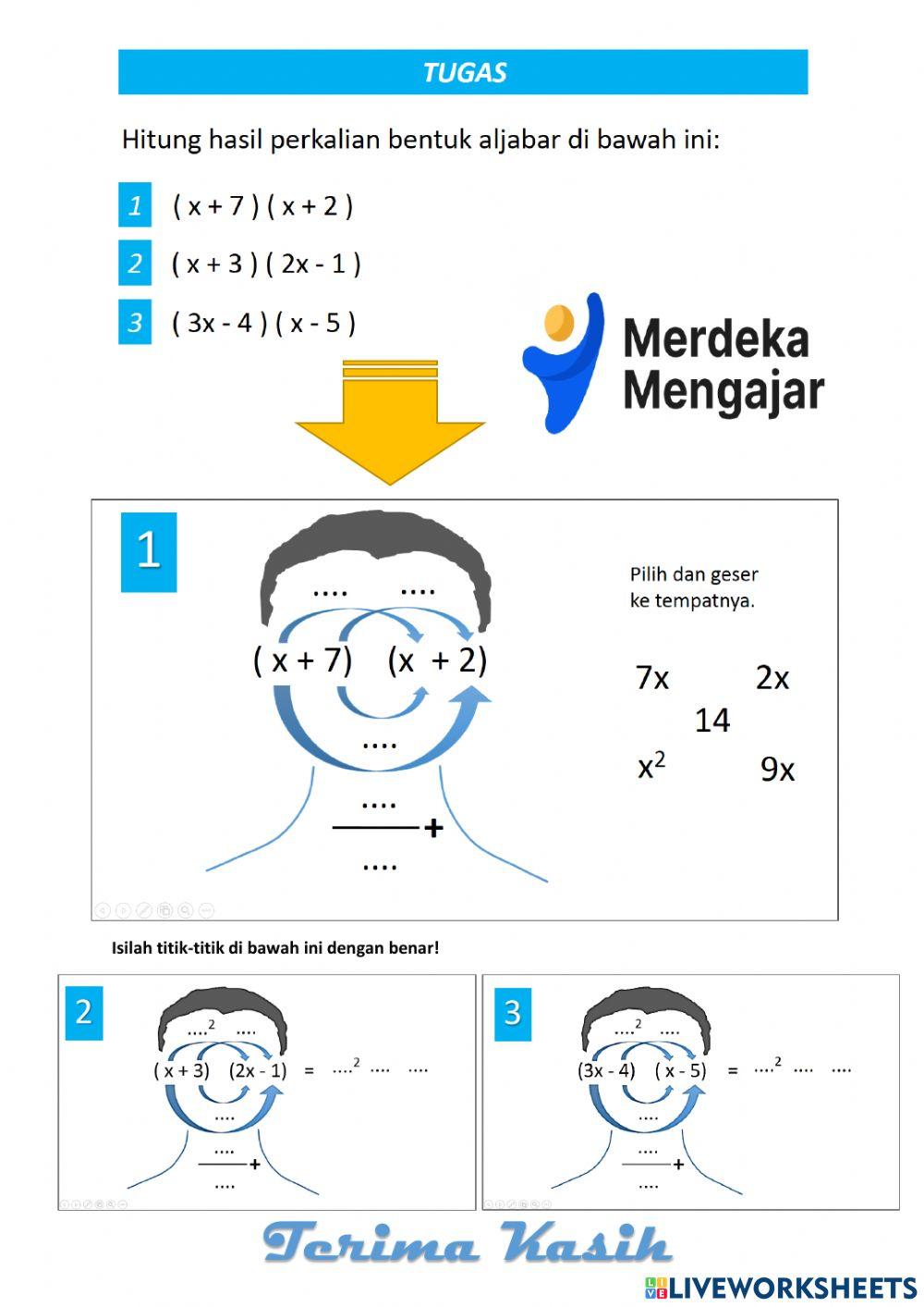 Mengalikan Bentuk Aljabar dengan Metode Senyum