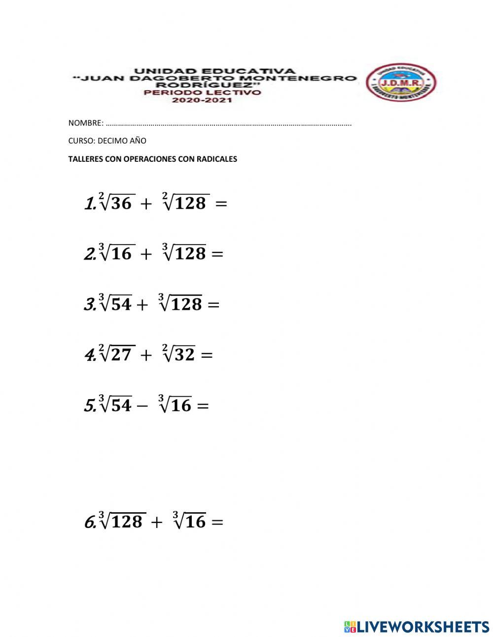 Adicion y sustracion de radicales
