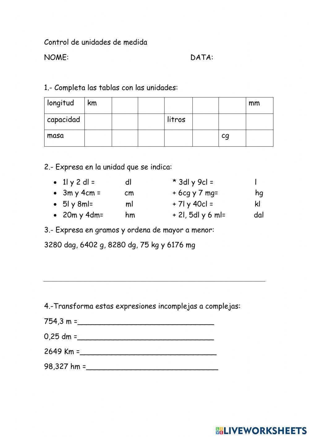 Unidades de medida de longitud, capacidad y masa