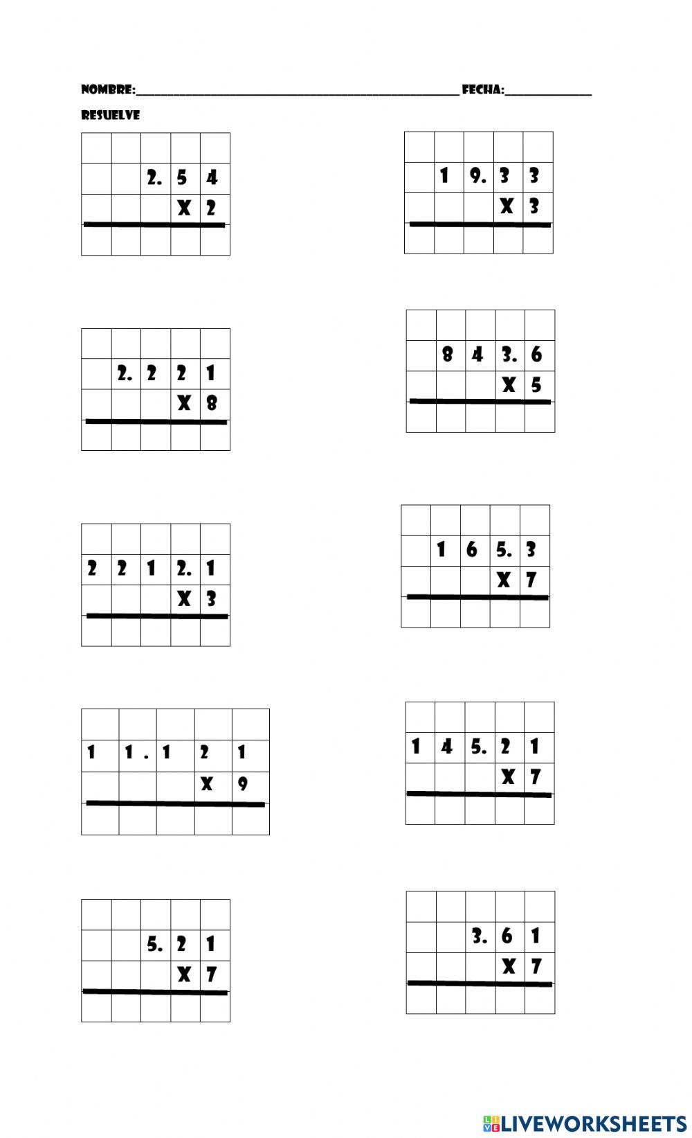 Multiplicaciones con punto decimal