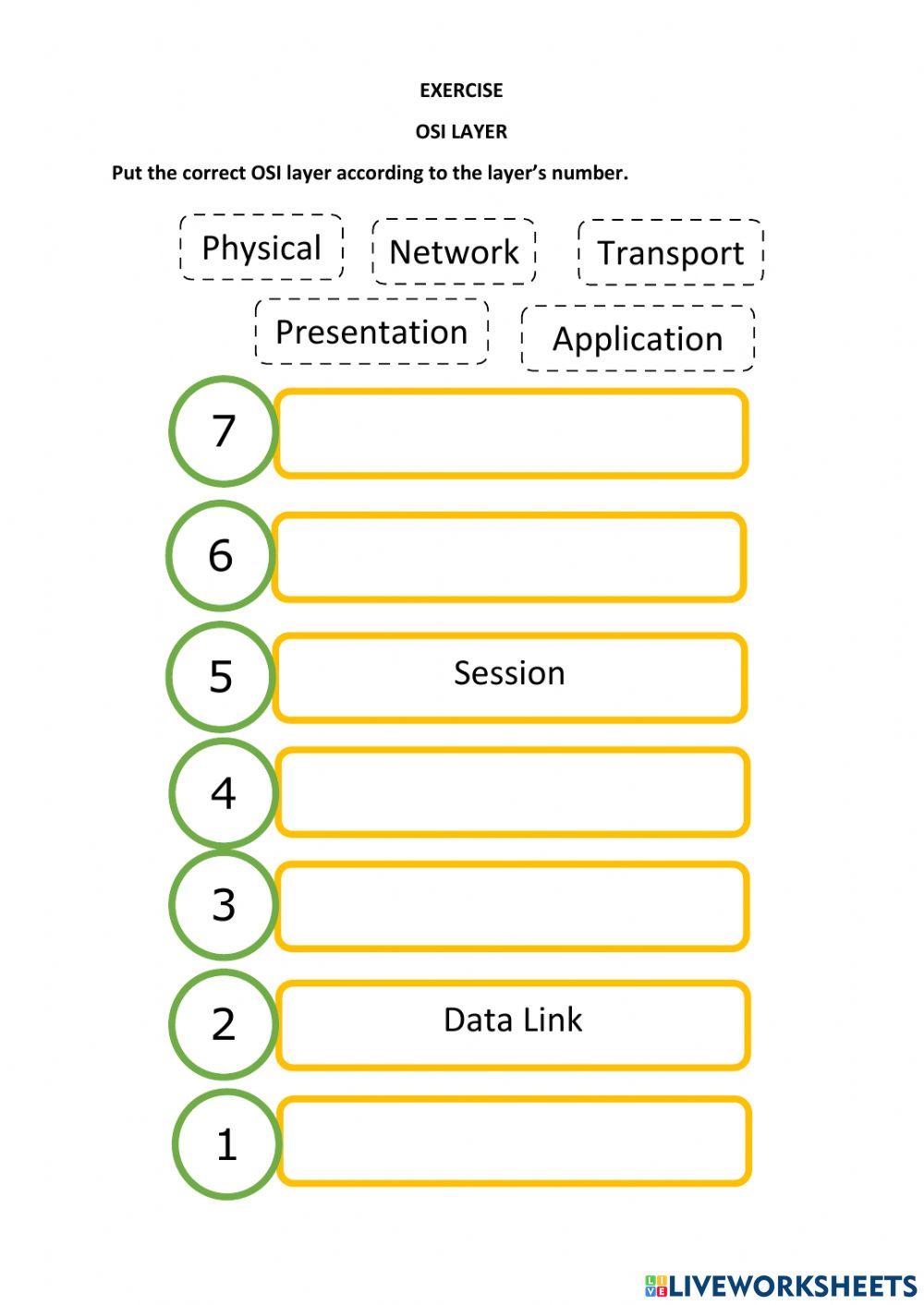 Arrange OSI Layer Model online exercise for | Live Worksheets