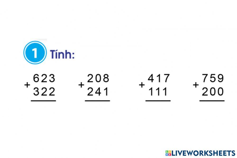 Phép cộng không nhớ trong phạm vi 1000 (Bài 1)