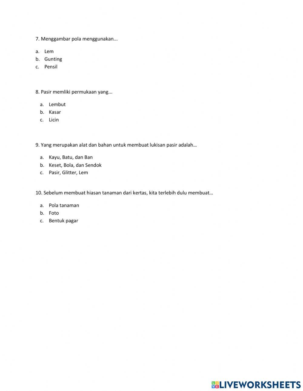 Soal SBDP Tema 7 Primary 1