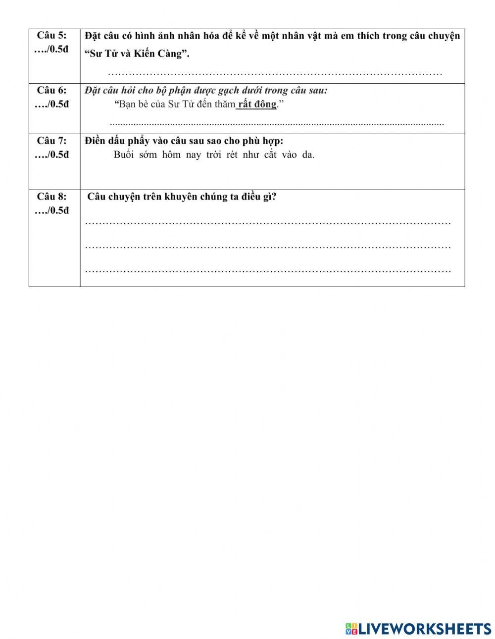 Khảo sát giữa kì 2 - đọc thầm