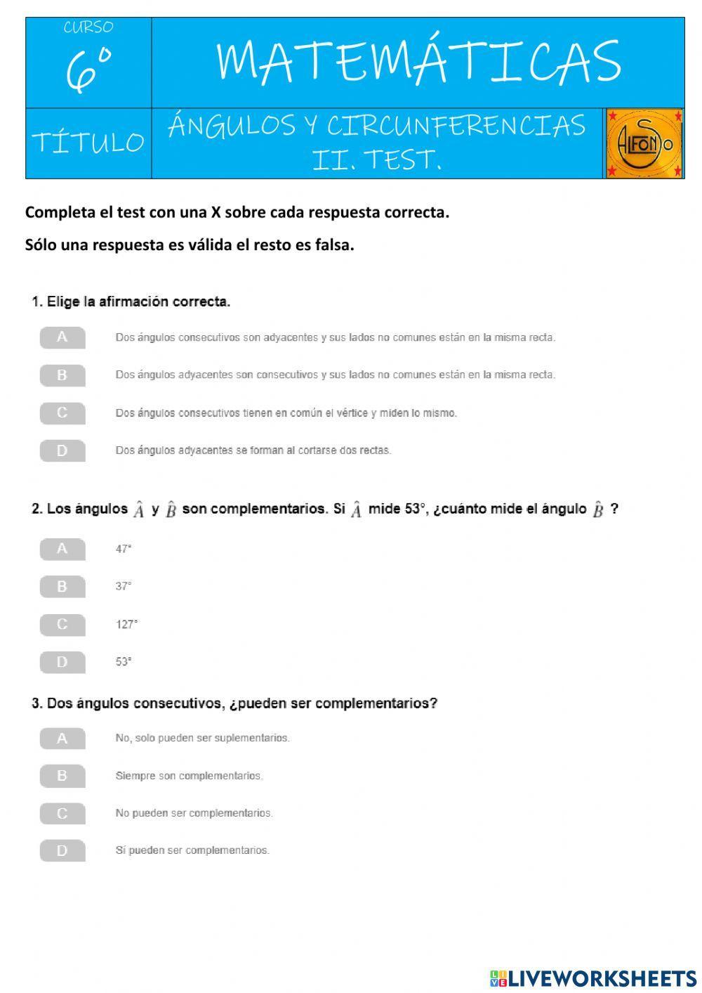 Test de ángulos y circunferencias Test de ángulos y circunferencias
