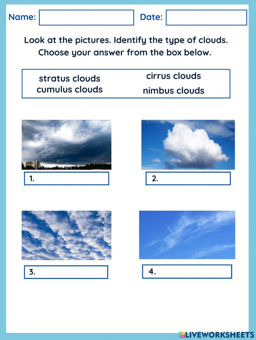 Types of Clouds | Free Interactive Worksheets | 5321320