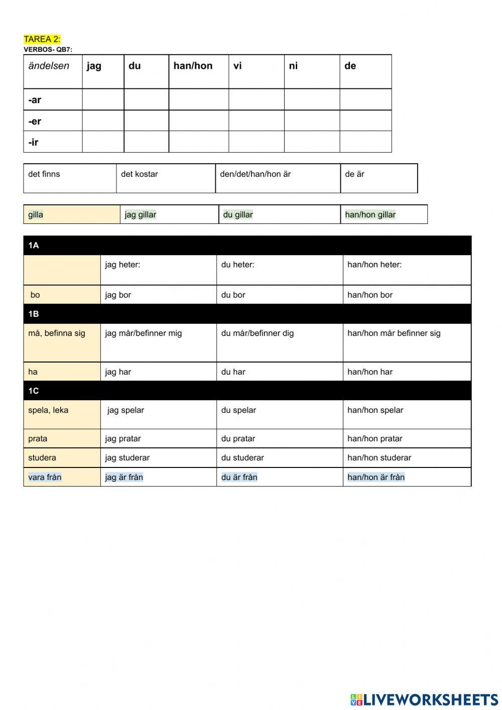 Repaso verbos-Tarea 2