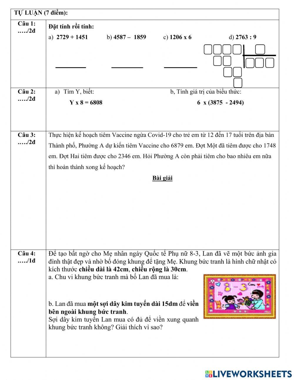 Đề thi giữa kì ii lớp 3