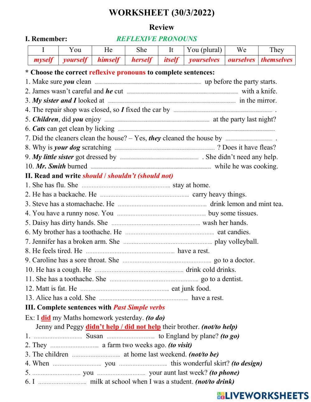 Liveworksheet 30.3.2022