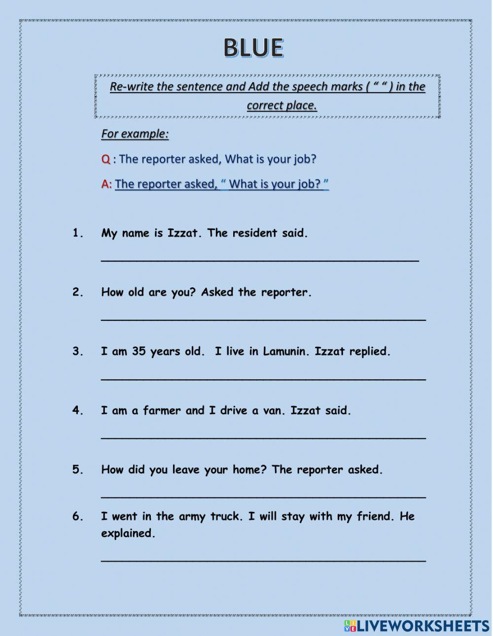 BLUE - Newspaper Report Quotation Marks