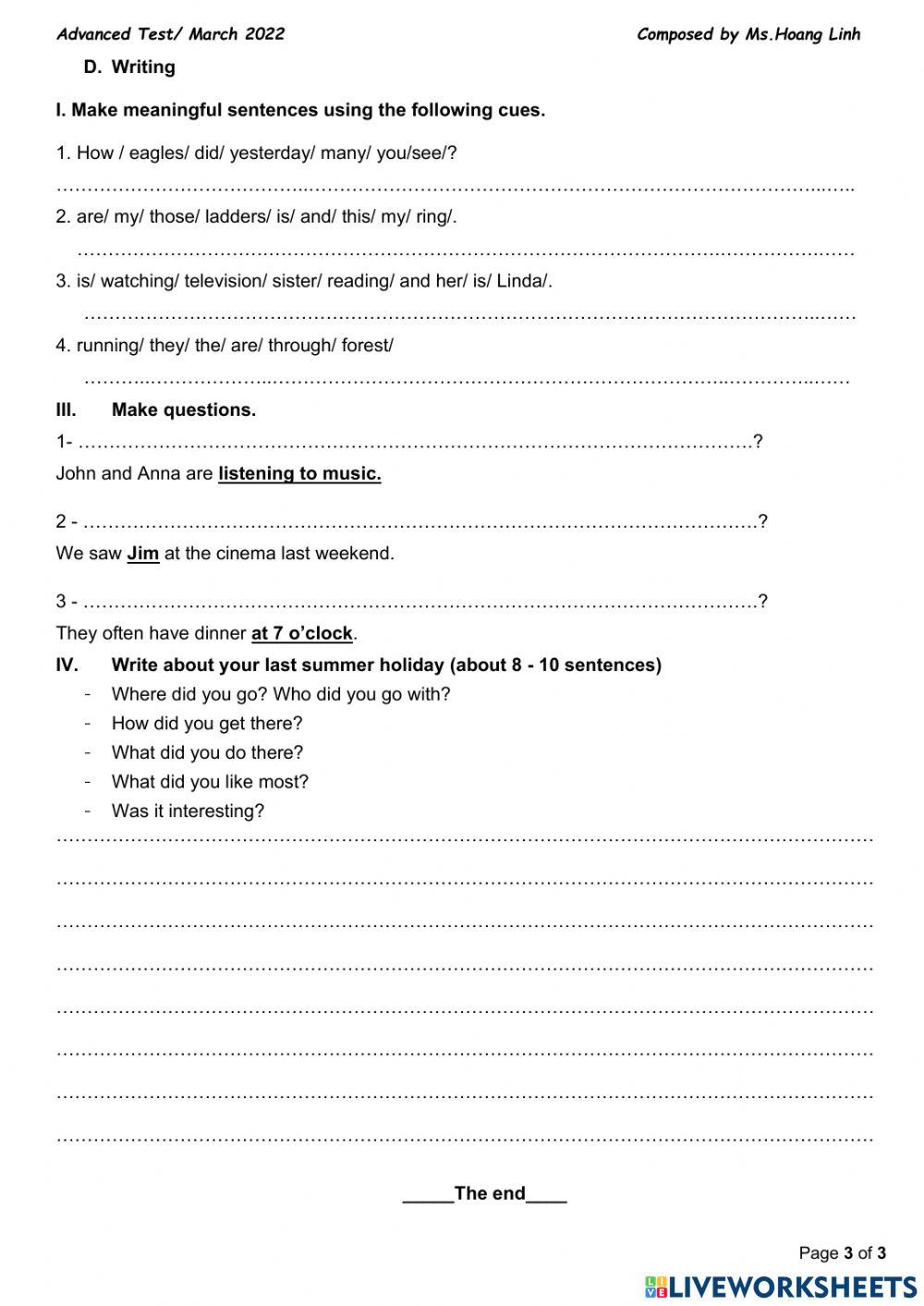 Englist Test 4B March 2022