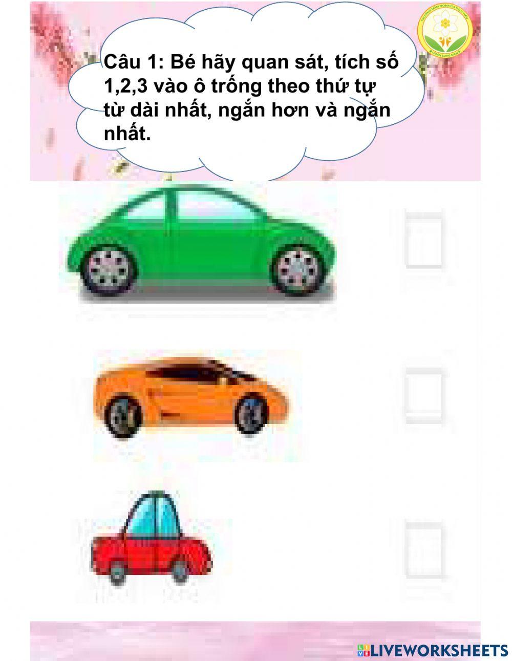 Toán: Ôn so sánh săp xếp chiều dài của 3 dối tượng