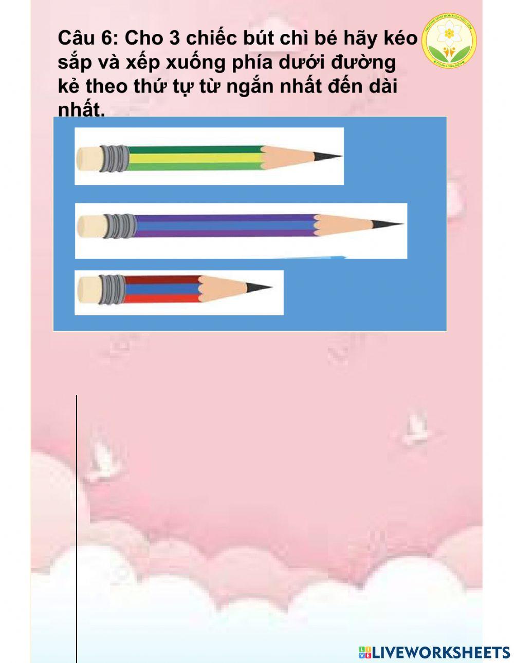 Toán: Ôn so sánh săp xếp chiều dài của 3 dối tượng